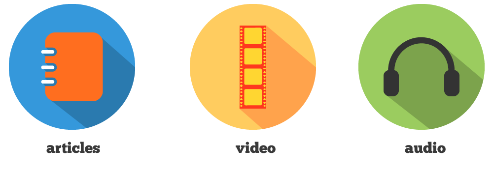 articles video audio icons